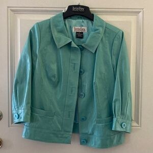 Bradley Bayou Patent Leather 3/4 Sleeve Jacket/Aqua/Size M/EUC!/WORN ONCE!!!